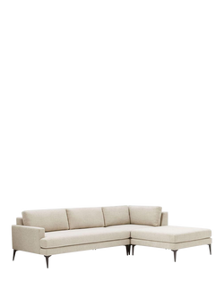 west elm Andes 4 Seater Sofa & RHF Footstool Set, Stone Twill, Stone Twill