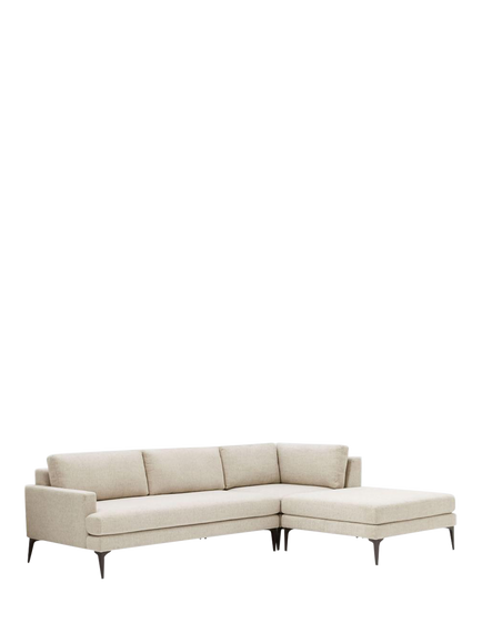 west elm Andes 4 Seater Sofa & RHF Footstool Set, Stone Twill, Stone Twill