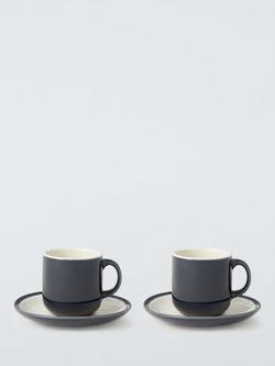 John Lewis Puritan Stoneware Espresso Cup & Saucer, Set of 2, 90ml, Blue Indigo, Blue Indigo