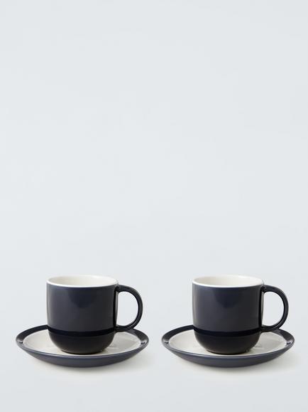 John Lewis Puritan Stoneware Cup & Saucer, Set of 2, 250ml, Blue Indigo, Blue Indigo