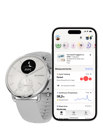 Withings Scanwatch 2 Health & Activity Tracking Smartwatch, 38mm, White - view 2, White