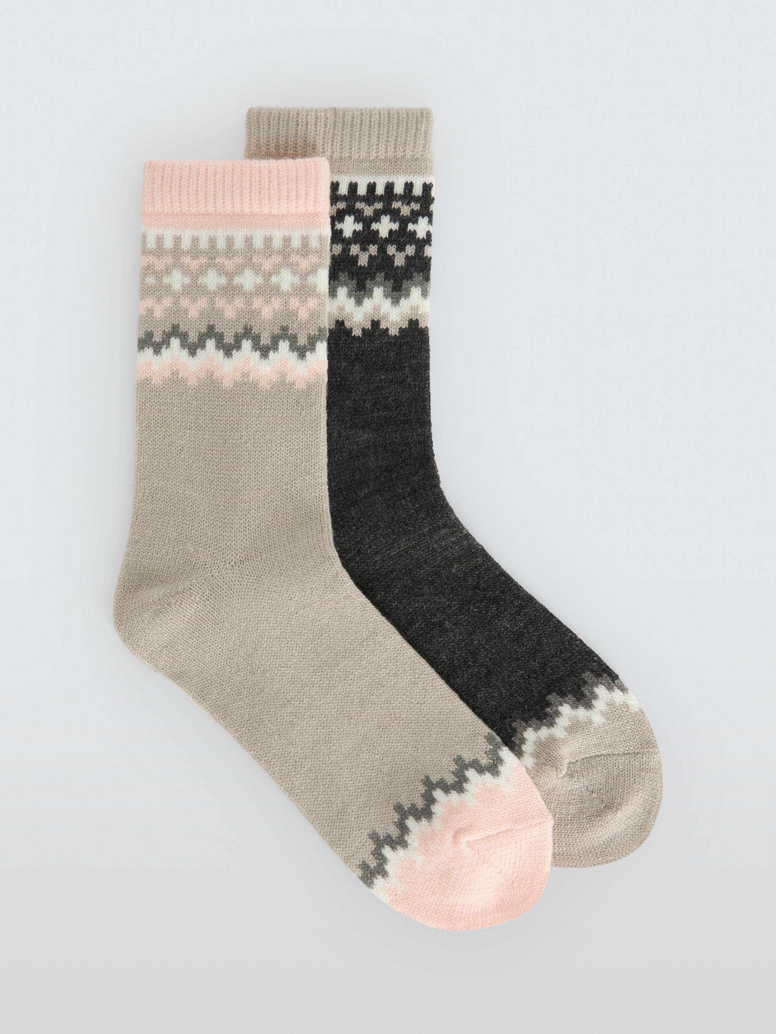 Product image 1 of 2, which shows John Lewis Fairisle Acrylic Blend Socks, Pack of 2, Charcoal/Pink