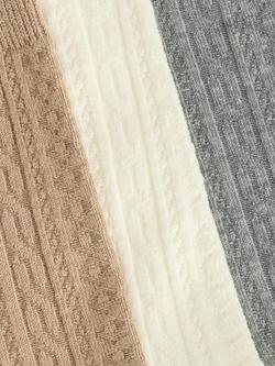 John Lewis Cable Knit Ankle Socks, Pack of 3, Beige/Ivory/Grey - view 2, Beige/Ivory/Grey