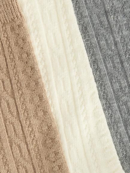 John Lewis Cable Knit Ankle Socks, Pack of 3, Beige/Ivory/Grey - view 2, Beige/Ivory/Grey