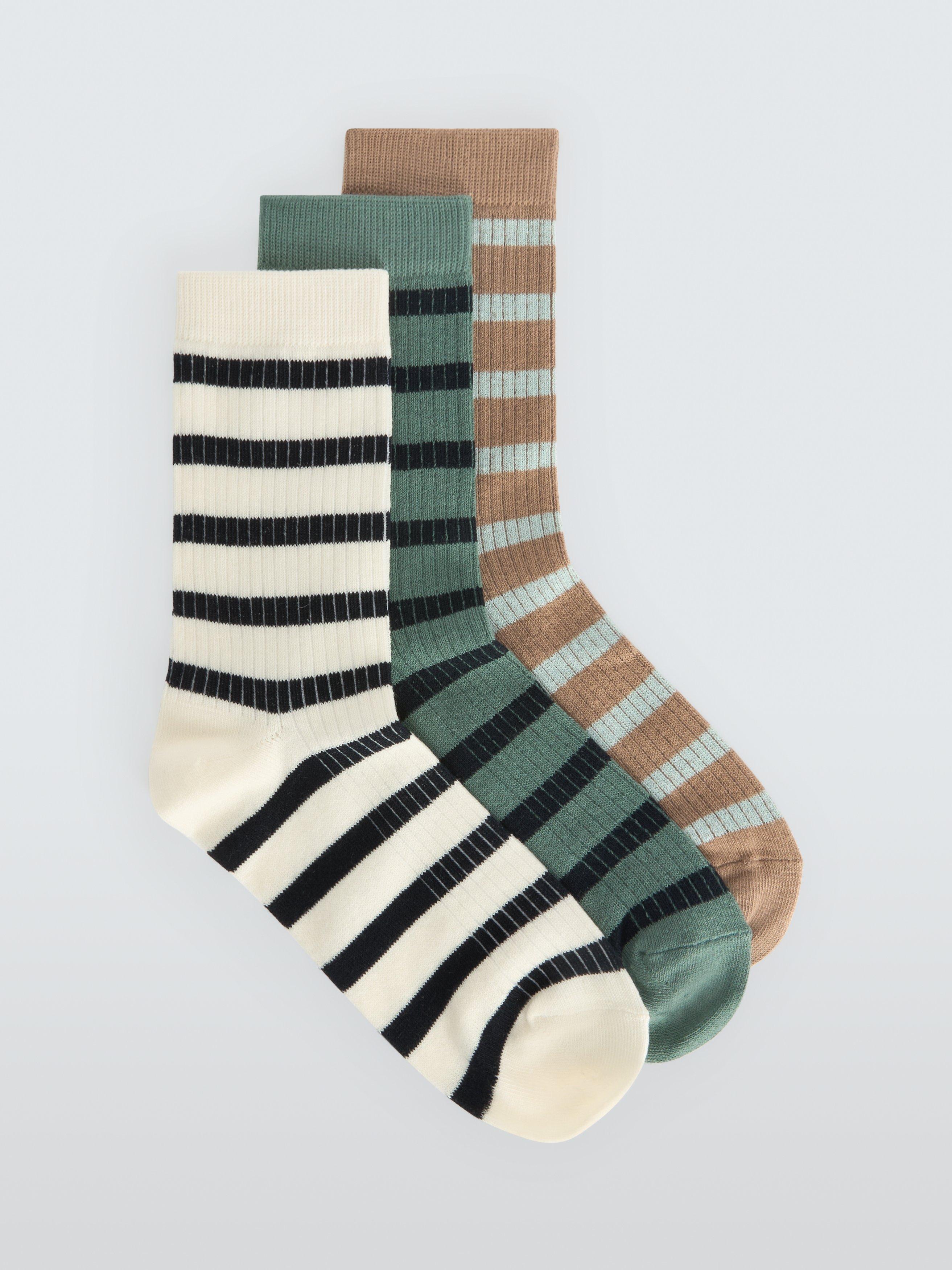 Product image 1 of 2, which shows John Lewis Striped Ankle Socks, Pack of 3, Cream/Green/Beige/Multi