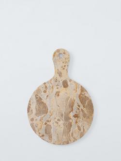 John Lewis Fossil Beige Marble Round Serving Board with Handle, Beige