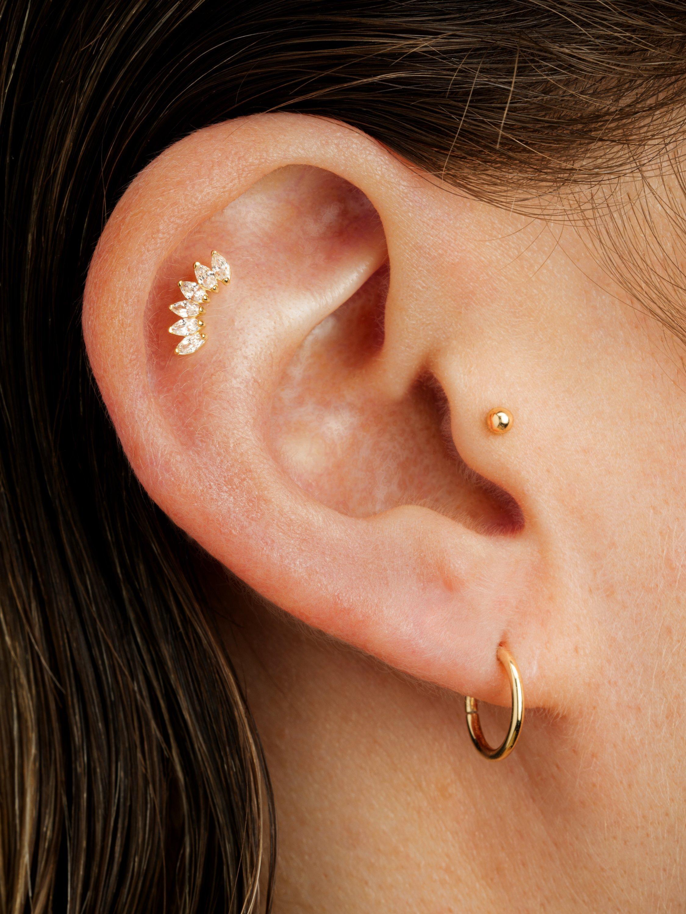 Product image 2 of 5, which shows Tish Lyon Artemis 14ct Gold Cubic Zirconia Marquise Cluster Flatback Stud Earring, Single, Gold