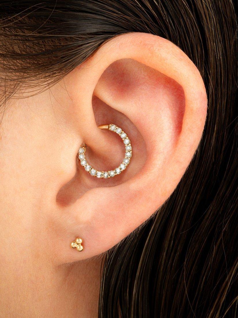 Product image 3 of 4, which shows Tish Lyon Harmonia 9ct Gold Princess Cut Daith and Septum Hoop Earring, Single, Gold