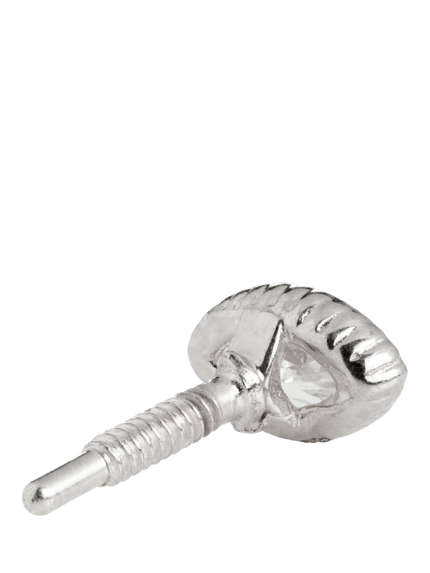 Product image 2 of 4, which shows Tish Lyon Hebe 14ct Gold Milgrain Marquise Flatback Stud Earring, Single, White Gold