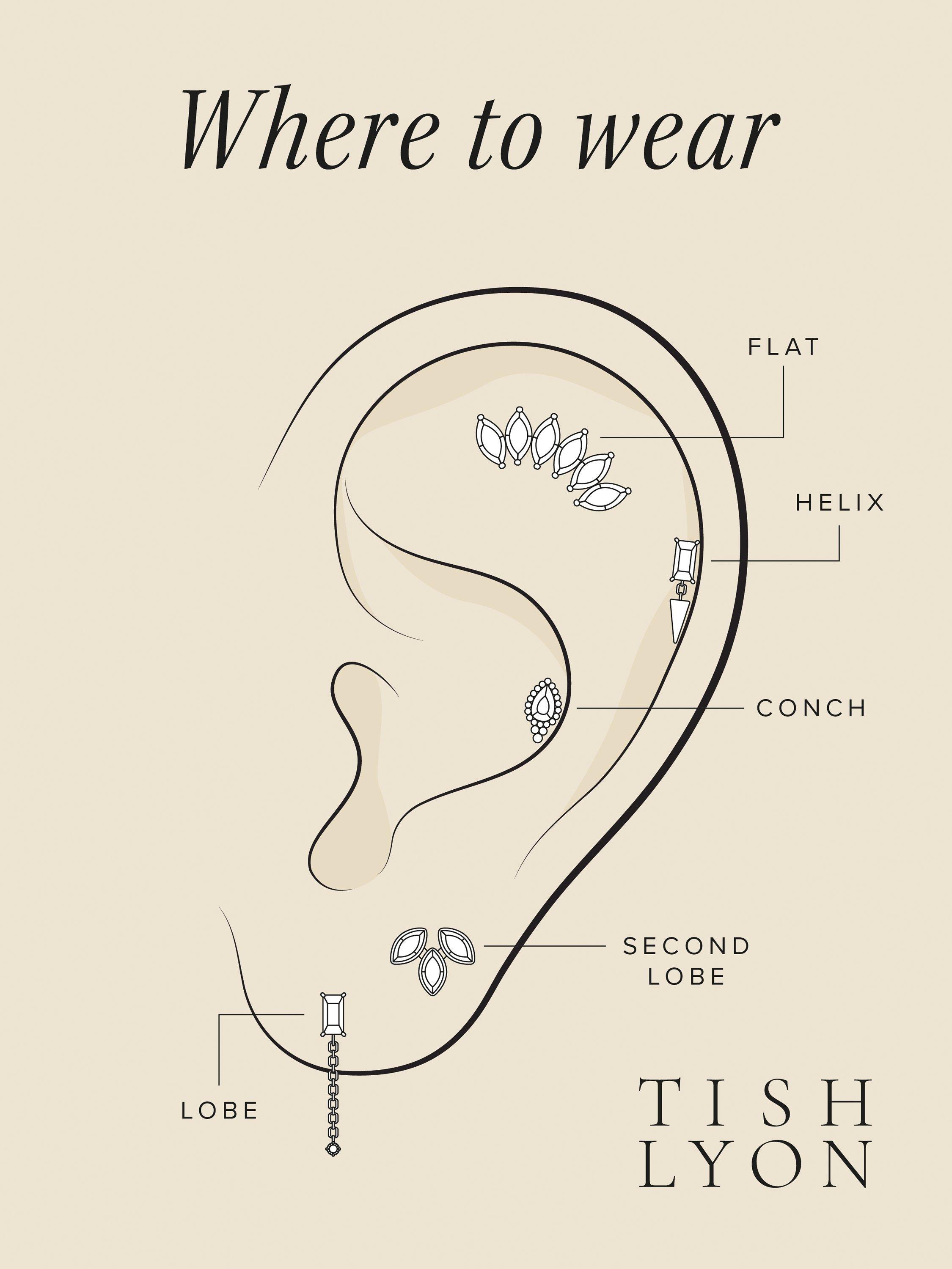 Product image 4 of 4, which shows Tish Lyon Hebe 14ct Gold Milgrain Marquise Flatback Stud Earring, Single, White Gold