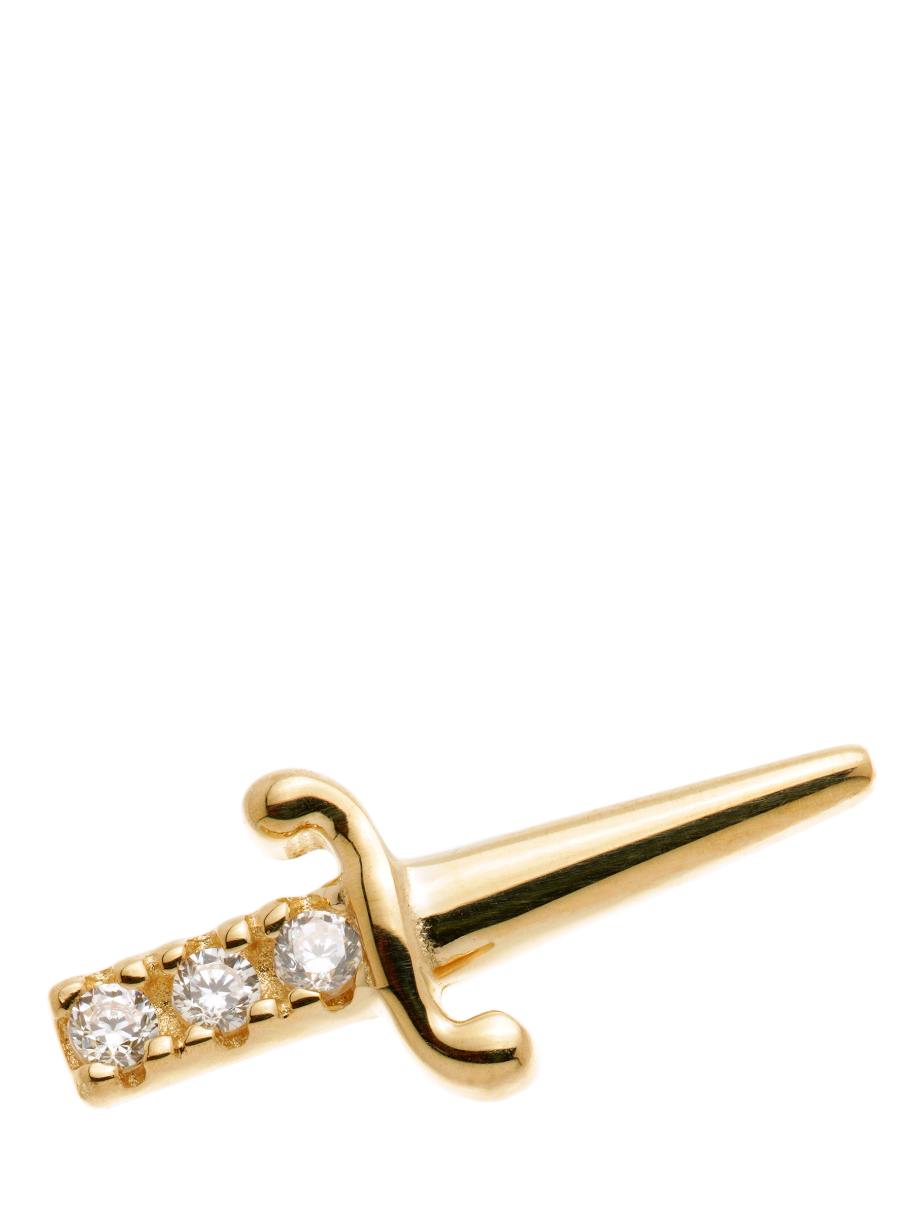 Product image 1 of 5, which shows Tish Lyon Joanna 14ct Gold Jewelled Dagger Flatback Stud Earring, Single, Gold