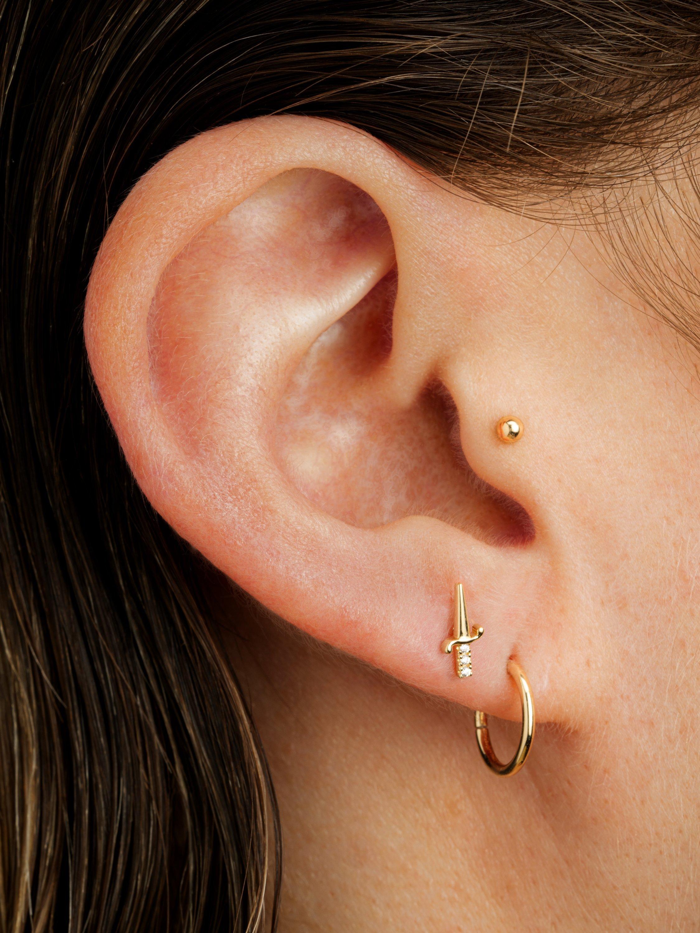 Product image 2 of 5, which shows Tish Lyon Joanna 14ct Gold Jewelled Dagger Flatback Stud Earring, Single, Gold