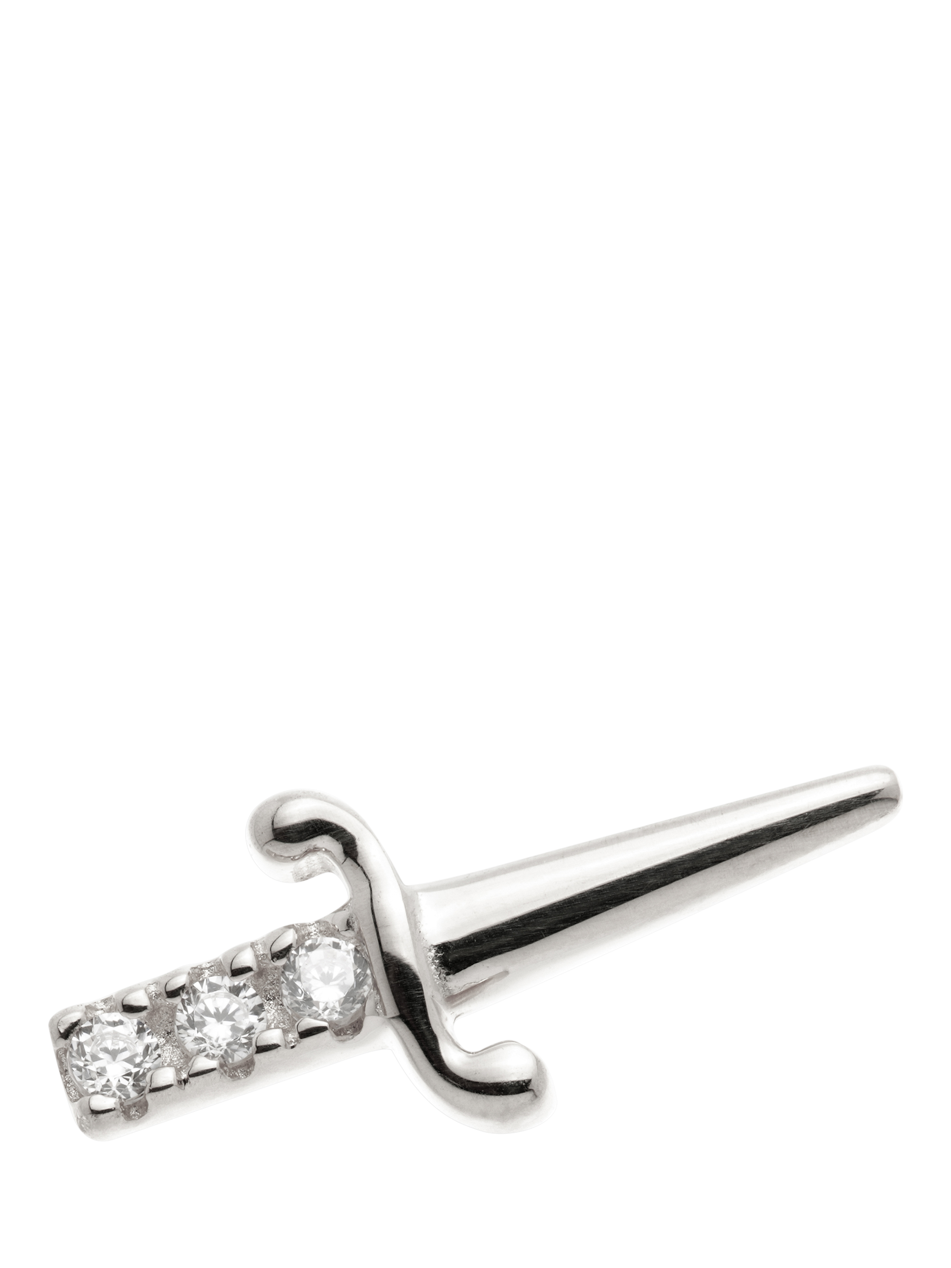 Product image 1 of 4, which shows Tish Lyon Joanna 14ct Gold Jewelled Dagger Flatback Stud Earring, Single, Silver