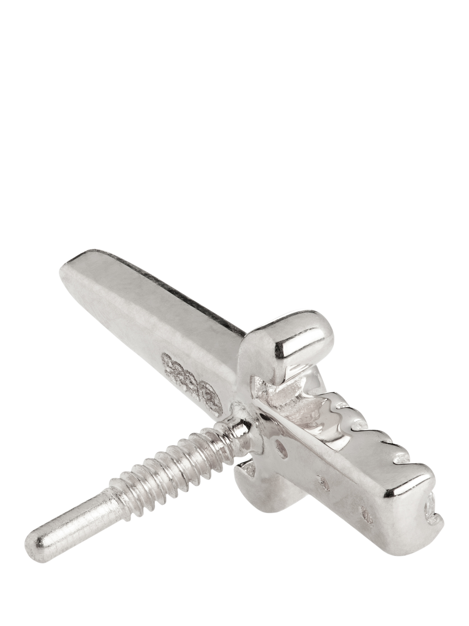 Product image 2 of 4, which shows Tish Lyon Joanna 14ct Gold Jewelled Dagger Flatback Stud Earring, Single, Silver