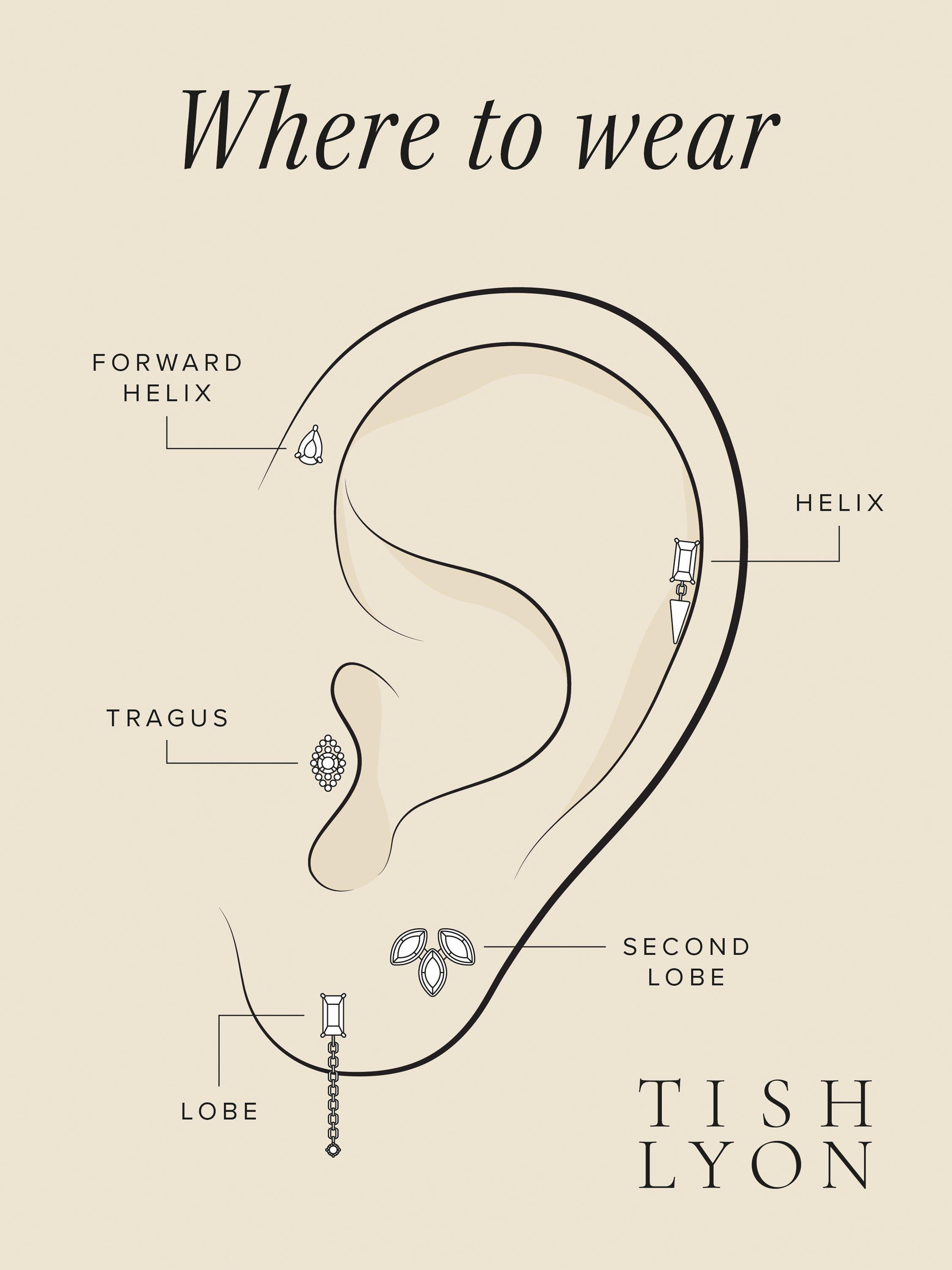 Product image 4 of 4, which shows Tish Lyon Joanna 14ct Gold Jewelled Dagger Flatback Stud Earring, Single, Silver