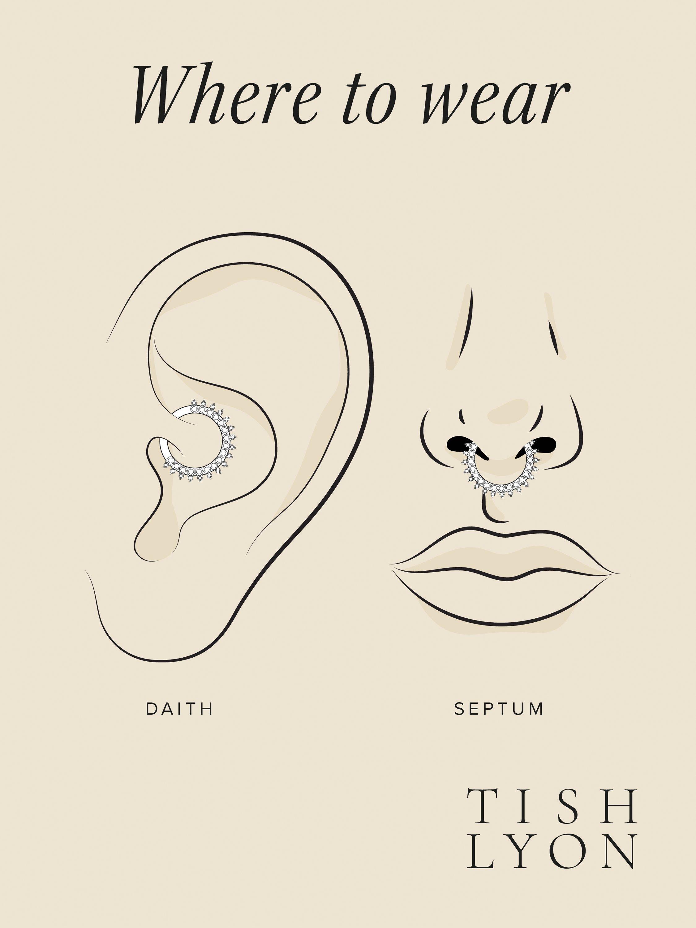 Product image 2 of 2, which shows Tish Lyon Selene 9ct Gold Multi Gem Daith & Septum Hoop Earring, Single, Silver