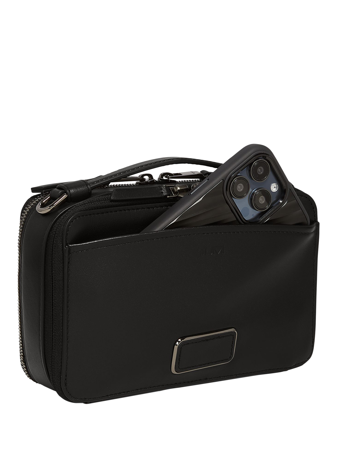 Product image 2 of 5, which shows TUMI Myla Leather Crossbody Bag, Black/Gunmetal