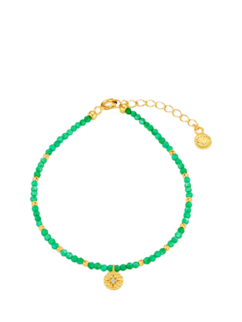 Product image 1 of 3, which shows Orelia LUXE Mini Beaded Charm Bracelet, Pale Gold/Green