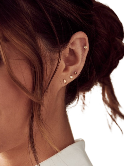 Orelia Crystal Stud & Lightning Earrings, Pack of 3 - view 2, Pale Gold