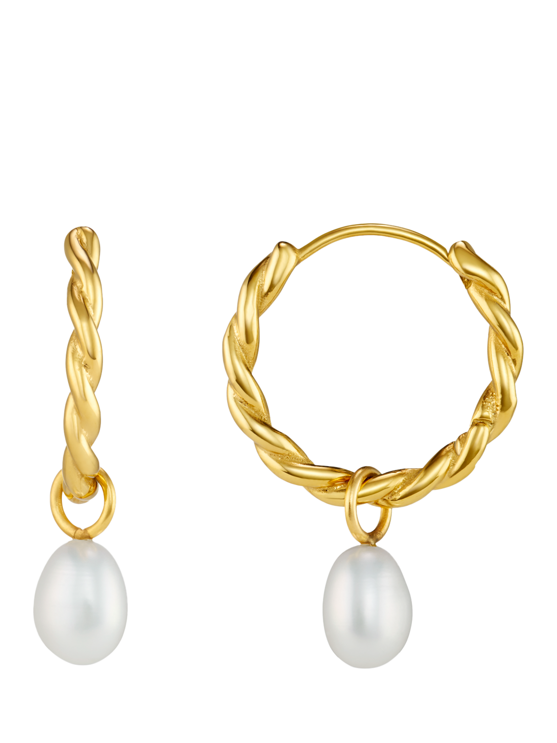 Product image 1 of 3, which shows Orelia LUXE Rope Freshwater Pearl Drop Earrings, Pale Gold