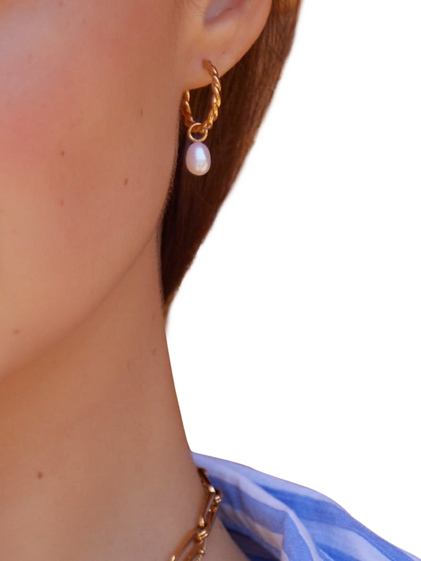 Product image 2 of 3, which shows Orelia LUXE Rope Freshwater Pearl Drop Earrings, Pale Gold