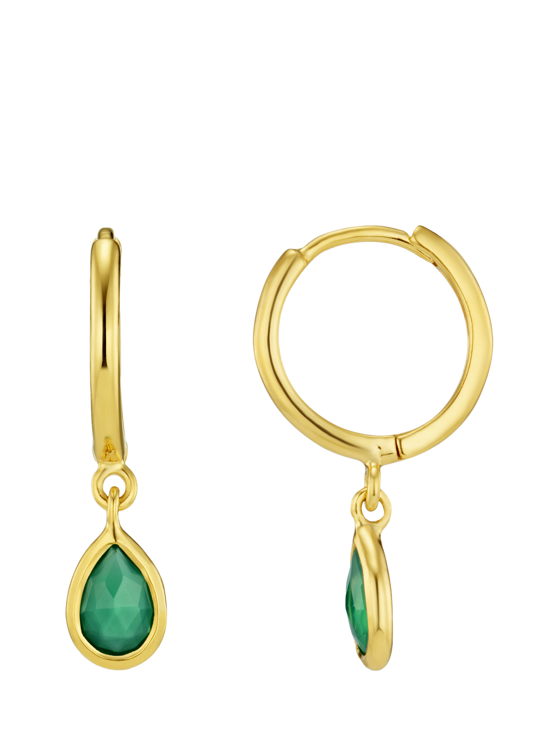 Product image 1 of 2, which shows Orelia LUXE Green Onyx Drop Huggie Earrings, Gold/Green