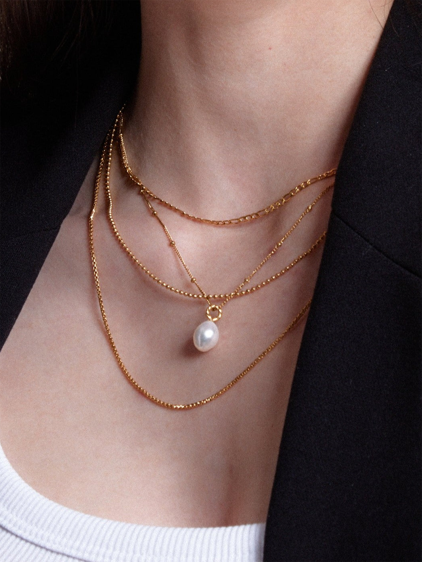 Product image 3 of 5, which shows Orelia LUXE Rope Freshwater Pearl Drop Pendant Necklace, Pale Gold
