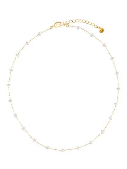 Orelia Faux Pearl Station Chain Necklace, Pale Gold, Pale Gold