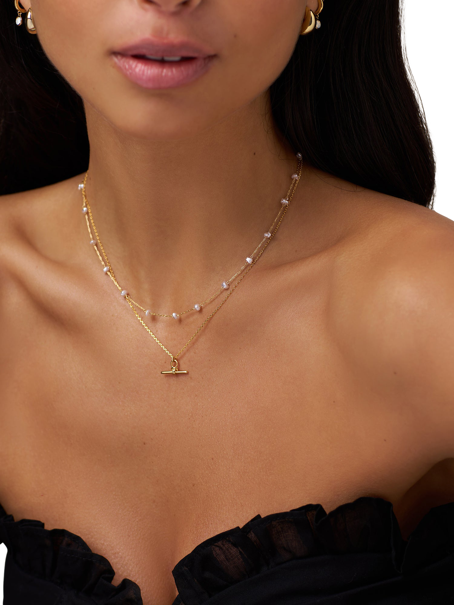 Product image 3 of 4, which shows Orelia Faux Pearl Station Chain Necklace, Pale Gold