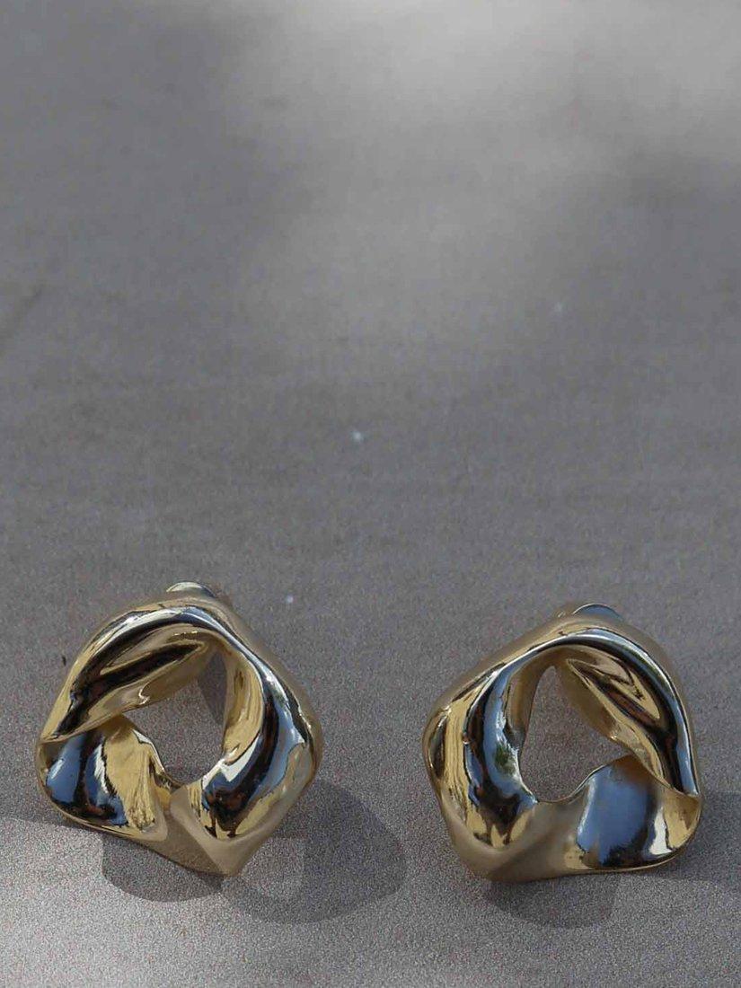 Product image 4 of 5, which shows Tutti & Co Soho 20th Anniversary Scrunched Stud Earrings, Gold
