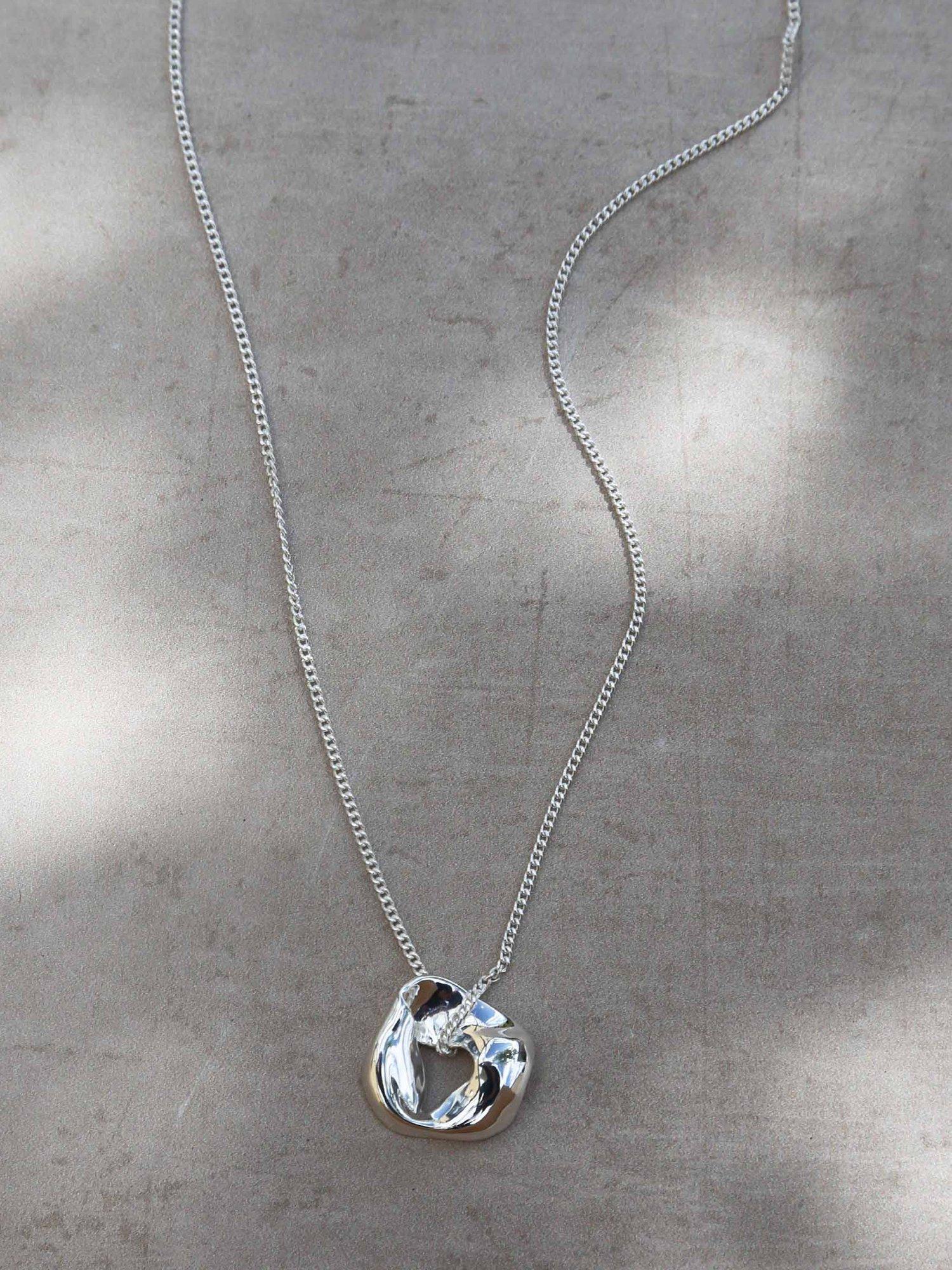 Product image 4 of 5, which shows Tutti & Co Soho 20th Anniversary Scrunched Circle Pendant Necklace, Silver