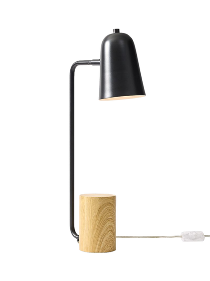 west elm Liam Wood Base Table Lamp, Black, Black Black