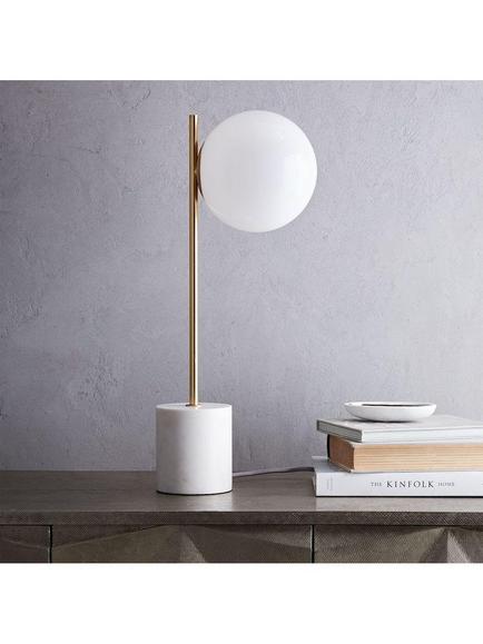 west elm Sphere + Stem Table Lamp, White - view 2, White White