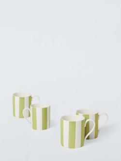 John Lewis Striped Fine China Mug, Set of 4, 340ml, Pistachio, Green