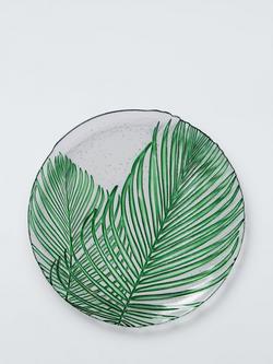 John Lewis Palm Leaf Round Glass Platter, 33cm, Green, Green
