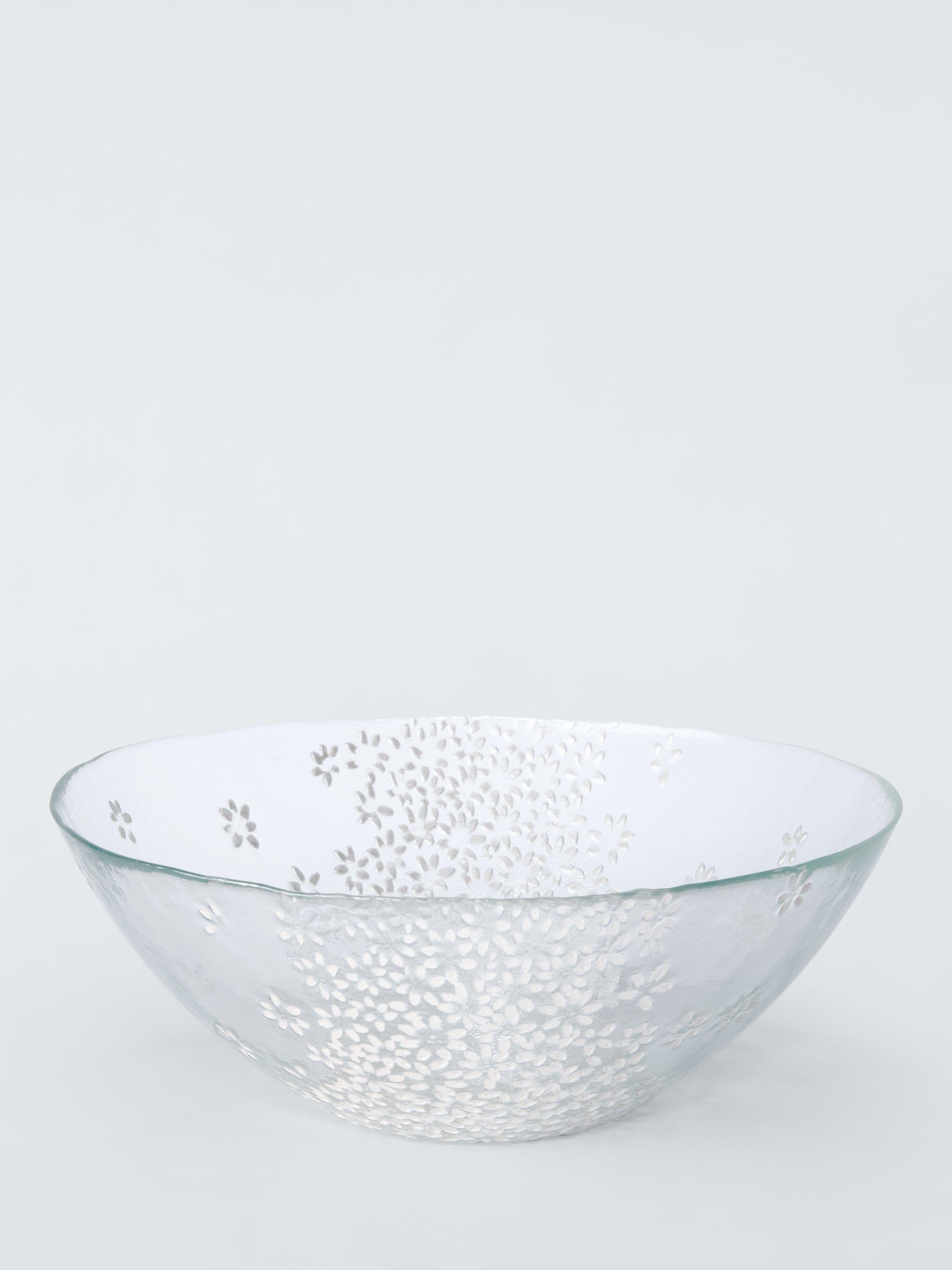 John Lewis White Floral Glass Serving Bowl, 26cm, Clear