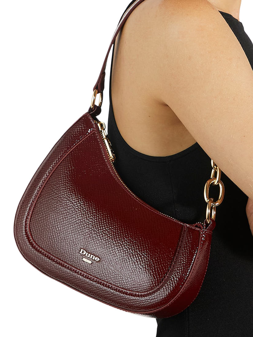 Product image 2 of 5, which shows Dune London Direction Reptile Effect Shoulder Bag, Berry