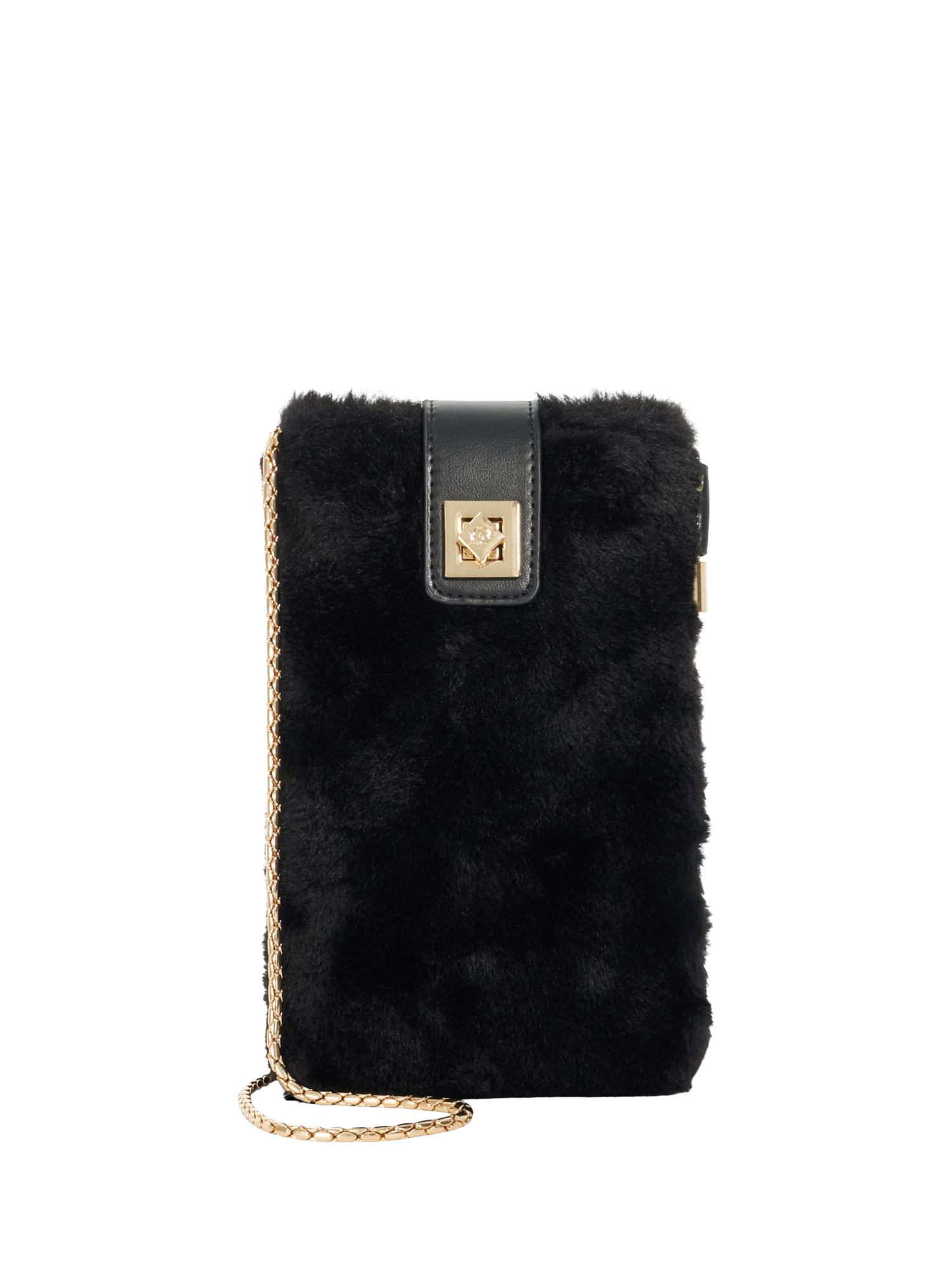 Dune Snug Faux Fur Cross Body Phone Bag, Black