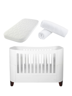 Gaia Baby Serena Cotbed, Mattress, Mattress Protector and Sheets Bundle, White/Walnut