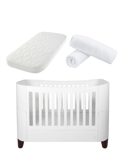 Gaia Baby Serena Cotbed, Mattress, Mattress Protector and Sheets Bundle, White/Walnut