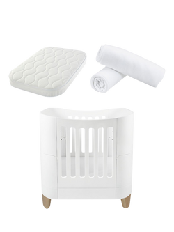 Gaia Baby Serena Mini Cot, Mattress, Mattress Protector and Sheets Bundle, White/Natural