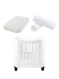 Gaia Baby Serena Mini Cot, Mattress, Mattress Protector and Sheets Bundle, White/Natural