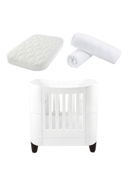 Gaia Baby Serena Mini Cot, Mattress, Mattress Protector and Sheets Bundle, White/Walnut