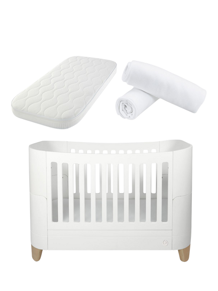 Gaia Baby Serena Cotbed, Mattress, Mattress Protector and Sheets Bundle, White/Natural