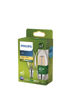 Philips Energy Efficient 2.3W E14 LED Non-Dimmable Bulb, Warm White, Pack of 2, Clear
