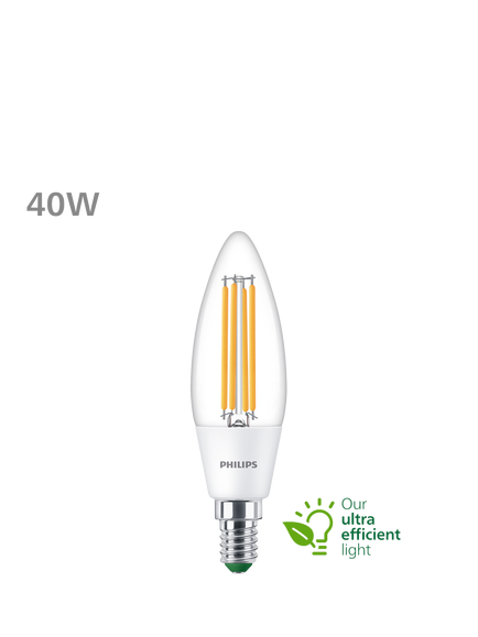 Philips Energy Efficient 2.3W E14 LED Non-Dimmable Bulb, Warm White, Pack of 2 - view 2, Clear