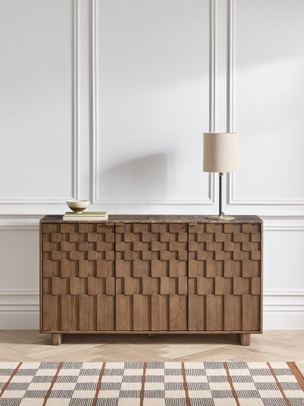 John Lewis Check Marble Top 3 Door Sideboard, Dark Brown - view 2, Dark Brown
