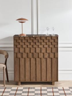 John Lewis Check Marble Top Drinks Cabinet, Dark Brown - view 2, Dark Brown