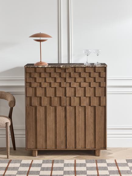 John Lewis Check Marble Top Drinks Cabinet, Dark Brown - view 2, Dark Brown
