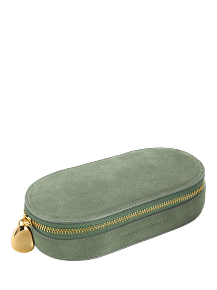 Monica Vinader Suede Pebble Zip Jewellery Box, Green